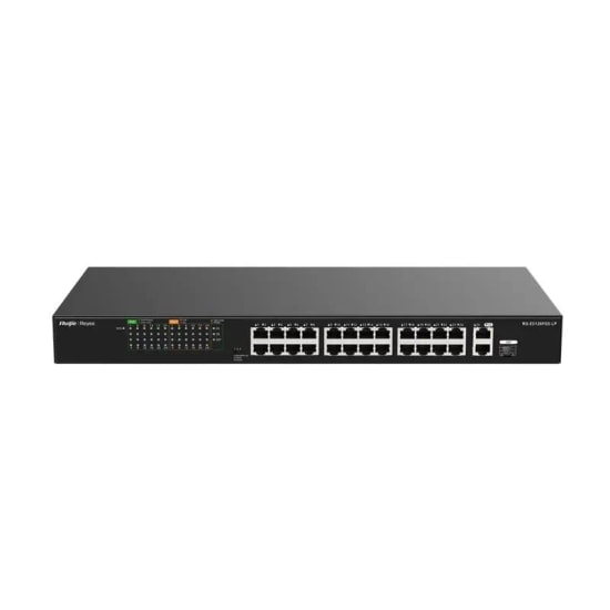 Ruijie Reyee RG-ES126FGS-LP 24 Port 10/100 PoE Switch - 2x Gigabit RJ45, 1x Gigabit SFP Uplink, 180W Rackmount