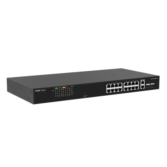 Ruijie Reyee RG-ES118FGS-LP 16 Port 10/100 PoE 120W Switch - 2x Gigabit RJ45/SFP Uplink Combo, Rackmount Tasarım