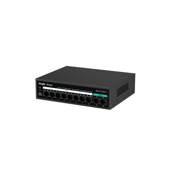 Ruijie Reyee RG-ES110FG-P 10 Port 10/100 Switch - 8 Port PoE+ 110W Güç, 2 Adet Gigabit Uplink Masaüstü Metal Kasa