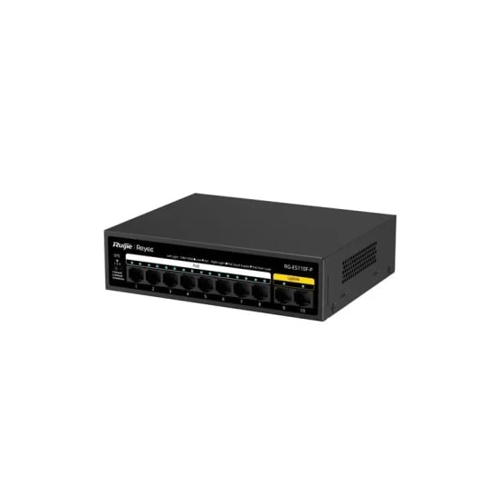 Ruijie Reyee RG-ES110F-P 10 Port PoE Switch - 8 Port 10/100, 2 Port Uplink, Metal Kasa, 110W Güç Kapasitesi