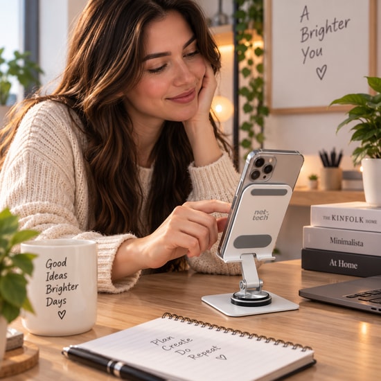 Nettech NT-010 Beyaz Metal Telefon Standı (NT-112096) - Alüminyum, Ergonomik Tasarım, Masa Üstü Telefon Tutucu