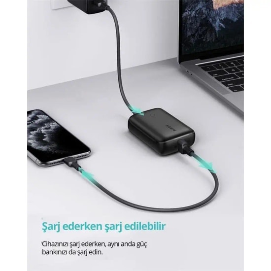 Aukey PB-N83S Basix Mini 10000mAh Siyah Powerbank - 22.5W SCP, PD 3.0, QC 3.0 Hızlı Şarj, Type-C Giriş ve Çıkış