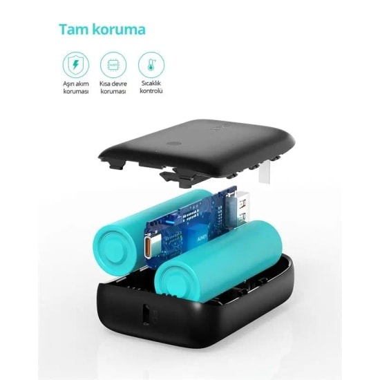 Aukey PB-N83S Basix Mini 10000mAh Siyah Powerbank - 22.5W SCP, PD 3.0, QC 3.0 Hızlı Şarj, Type-C Giriş ve Çıkış