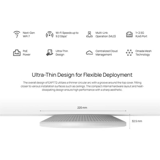 Tp-Link Omada EAP772 BE9300 Kablosuz Tri-Band WiFi 7 2.5Gbit Port Omada SDN Tavan Montajlı Access Point Router