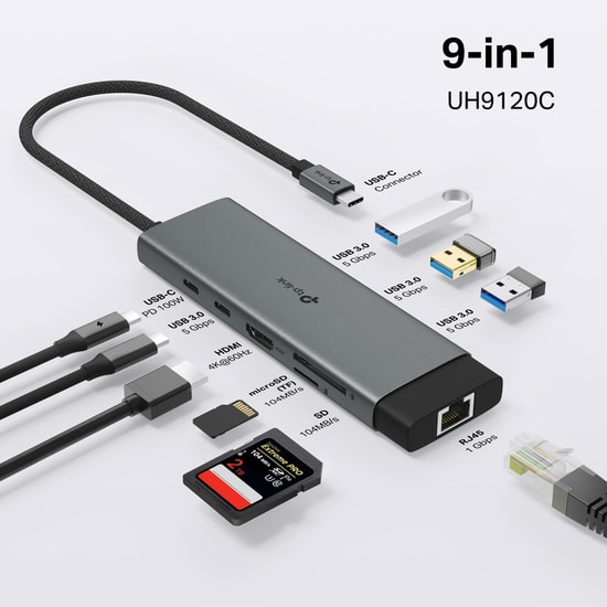 TP-Link UH9120C 9 Portlu Type-C Hub - 4K HDMI, 100W PD Şarj, Gigabit Ethernet, USB 3.0 ve SD/MicroSD Kart Okuyucu
