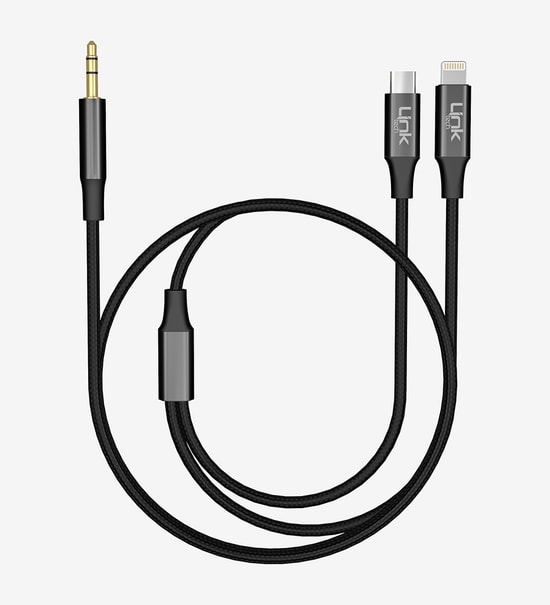 Linktech A204 2si 1 Arada Ses Kablosu Type-C ve Lightning Giriş 3.5mm Aux Çıkış Dönüştürücü
