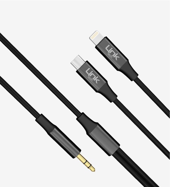 Linktech A204 2si 1 Arada Ses Kablosu Type-C ve Lightning Giriş 3.5mm Aux Çıkış Dönüştürücü