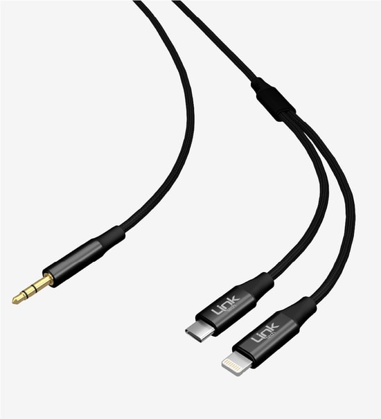 Linktech A204 2si 1 Arada Ses Kablosu Type-C ve Lightning Giriş 3.5mm Aux Çıkış Dönüştürücü