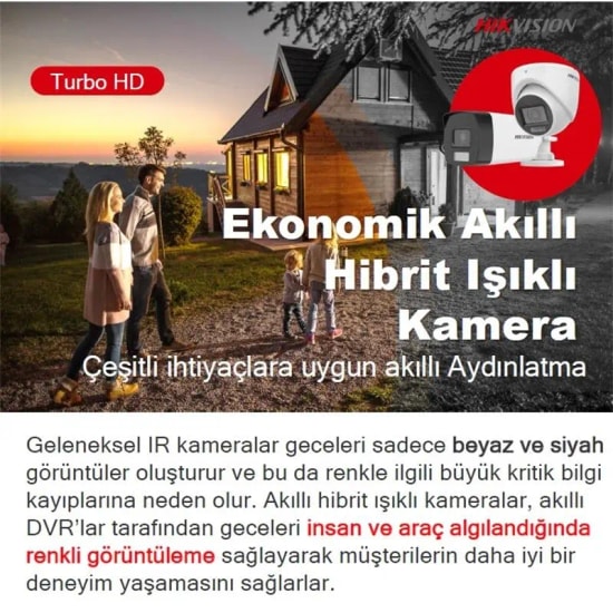 Hikvision DS-2CE76D0T-EXLPF 2MP 2.8mm Dual Light Dome IP Kamera - 20m IR, 1080p, Akıllı Hibrit, Digital WDR, Auto/Color