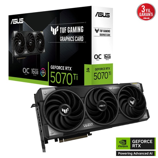 Asus GeForce RTX 5070 Ti Tuf Gaming OC 16GB GDDR7 Ekran Kartı (TUF-RTX5070TI-O16G-GAMING) - 256 Bit, Ray Tracing, DLSS 4
