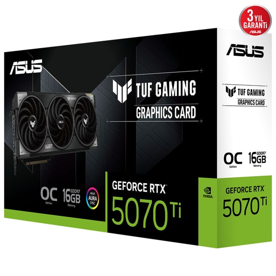 Asus GeForce RTX 5070 Ti Tuf Gaming OC 16GB GDDR7 Ekran Kartı (TUF-RTX5070TI-O16G-GAMING) - 256 Bit, Ray Tracing, DLSS 4