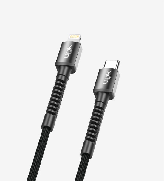 Linktech K599 Safe 3a 27w Pd Örgülü Metal Başlı Tip-C Lightning Kırmızı Şarj Kablosu