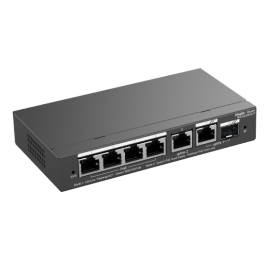 Ruijie Reyee RG-ES206GS-P 4 Port Gigabit PoE Yönetilebilir Switch - 54W Güç, 1xSFP, 1xRJ45 Uplink, Metal Kasa Tasarım