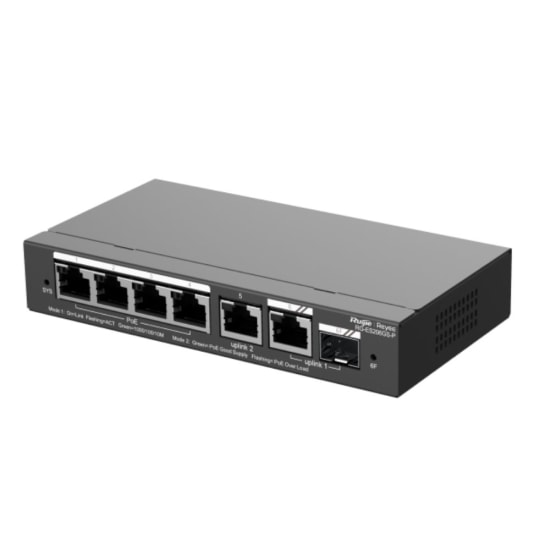 Ruijie Reyee RG-ES206GS-P 4 Port Gigabit PoE Yönetilebilir Switch - 54W Güç, 1xSFP, 1xRJ45 Uplink, Metal Kasa Tasarım