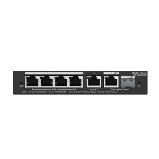 Ruijie Reyee RG-ES206GS-P 4 Port Gigabit PoE Yönetilebilir Switch - 54W Güç, 1xSFP, 1xRJ45 Uplink, Metal Kasa Tasarım