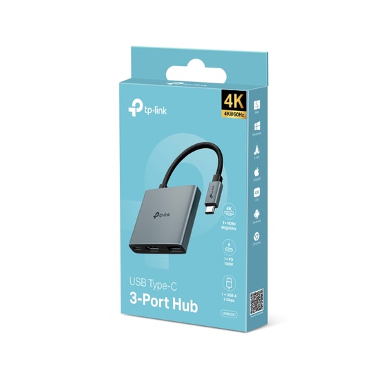 TP-Link UH3020C USB Type-C 3 Portlu Hub: 4K HDMI, 100W Şarj, 5Gbps USB 3.2 Gen1 Type-C Hızlı Veri Aktarımı