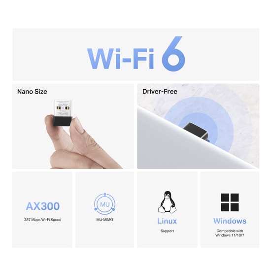 TP-LINK MERCUSYS MA14N AX300 Nano Wi-Fi USB Ağ Adaptörü - WiFi 6, Çift Bant, 287 Mbps, MU-MIMO, WPA, Tak Çalıştır