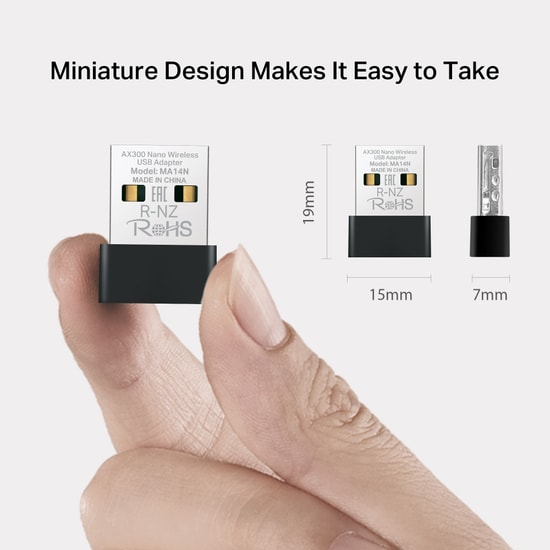 TP-LINK MERCUSYS MA14N AX300 Nano Wi-Fi USB Ağ Adaptörü - WiFi 6, Çift Bant, 287 Mbps, MU-MIMO, WPA, Tak Çalıştır