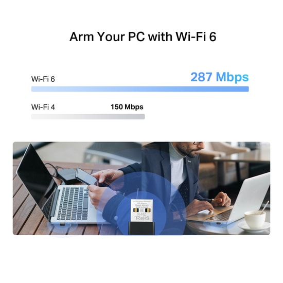 TP-LINK MERCUSYS MA14N AX300 Nano Wi-Fi USB Ağ Adaptörü - WiFi 6, Çift Bant, 287 Mbps, MU-MIMO, WPA, Tak Çalıştır