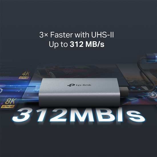 TP-Link UA440C USB 3.0 Type-C SD/MicroSD 4.0 UHS-II Kart Okuyucu: 312MB/s Hızlı, 2TB Destekli, Çift Yuvalı
