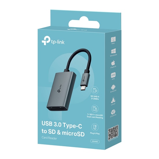 TP-Link UA440C USB 3.0 Type-C SD/MicroSD 4.0 UHS-II Kart Okuyucu: 312MB/s Hızlı, 2TB Destekli, Çift Yuvalı