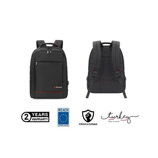 Mack Office MCC-007 Siyah 17.3" Laptop Sırt Çantası - USB Şarj Portlu, 3 Bölmeli, Su Geçirmez, Hafif Tasarım, Ergonomik