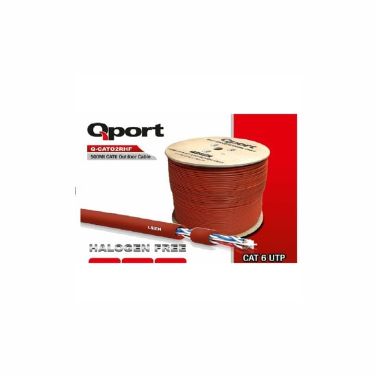 Qport Q-CATO2RHF Cat6 500 Metre Turuncu Outdoor Ağ Kablosu - 23AWG, 0.58mm, Makaralı, LSZH Yanmaz Halogen Free