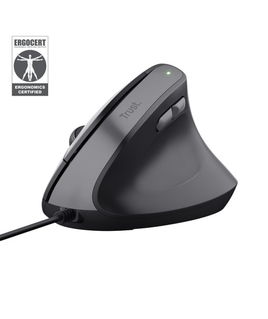 Trust Bayo II TRU25144 Ergonomik Kablolu Optik Mouse Siyah - 2400 DPI, Dikey Tasarım, Hassas İmleç Kontrolü, USB