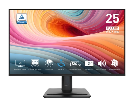 MSI PRO MP251 E2 24.5" FHD 120Hz 1ms Adaptive-Sync IPS Monitör - Siyah, 1920x1080, Göz Koruma Teknolojisi