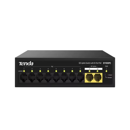 Tenda S110GPC 10 Port Gigabit 8 Port PoE Switch - 10/100/1000 Mbps, 80W Güç, 36 Ay Garanti, Masaüstü Tasarım