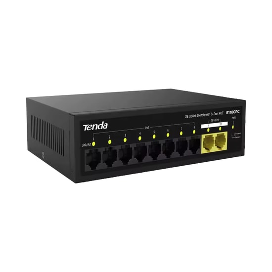 Tenda S110GPC 10 Port Gigabit 8 Port PoE Switch - 10/100/1000 Mbps, 80W Güç, 36 Ay Garanti, Masaüstü Tasarım