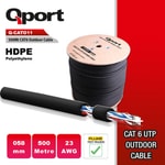 Qport Q-CATO11 CAT6 500 Metre Siyah Network Kablosu - 23AWG UTP Outdoor, 0.58mm, Makaralı, HDPE Polyethylene Dış Ortam