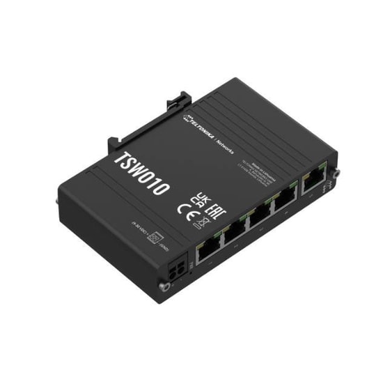 Teltonika TSW010 5 Port 10/100 Mbps Yönetilmeyen Endüstriyel Ethernet Switch - DIN Ray Montaj, Auto MDI/MDIX, Metal Kasa