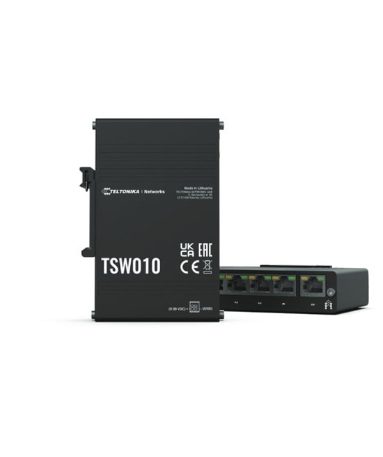 Teltonika TSW010 5 Port 10/100 Mbps Yönetilmeyen Endüstriyel Ethernet Switch - DIN Ray Montaj, Auto MDI/MDIX, Metal Kasa