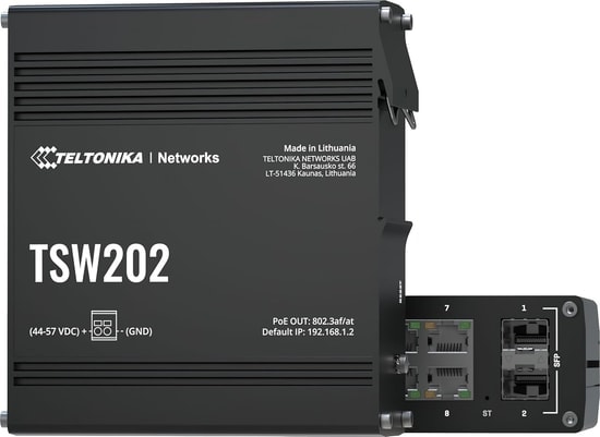 Teltonika TSW202000000 8 Port Gigabit PoE+ 2 Port SFP Yönetilebilir Endüstriyel Ethernet Switch, 30W Güç Desteği