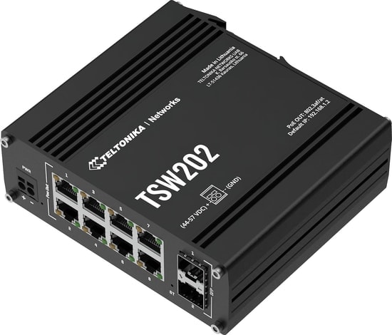 Teltonika TSW202000000 8 Port Gigabit PoE+ 2 Port SFP Yönetilebilir Endüstriyel Ethernet Switch, 30W Güç Desteği