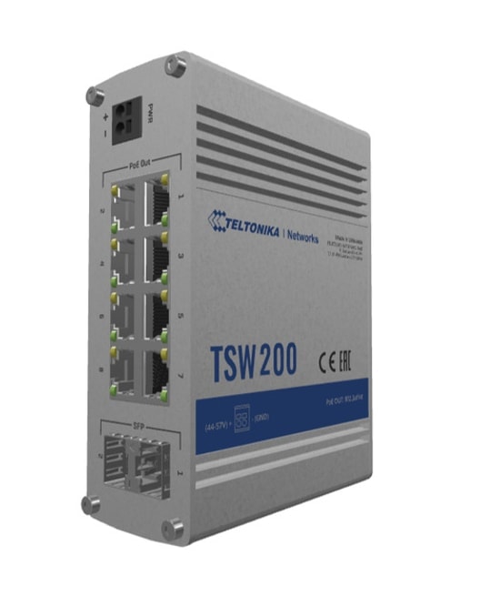 Teltonika TSW200000040 8 Port Gigabit - 2 Port SFP Yönetilemez PoE+ Endüstriyel Ethernet Switch, Metal Kasa