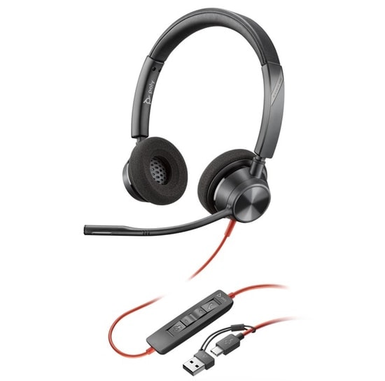 HP Poly Blackwire 3320 Stereo Kulaklık (8X219AA) - USB-C/A Adaptör, Gürültü Önleyici Mikrofon, Ofis, Kablolu Bağlantı