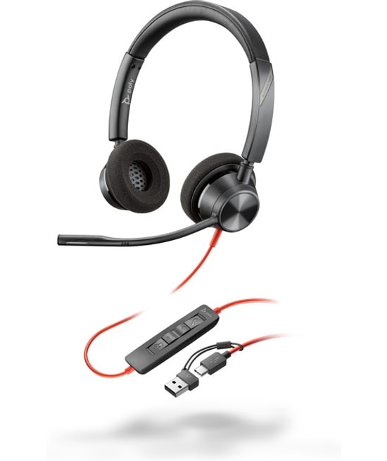 HP Poly Blackwire 3320 Stereo Kulaklık (8X219AA) - USB-C/A Adaptör, Gürültü Önleyici Mikrofon, Ofis, Kablolu Bağlantı