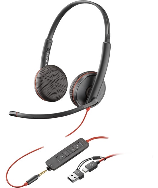 HP Poly Blackwire 3225 Stereo USB-C Headset + 3.5mm Plug + USB-C/A Adaptörü 8X229AA