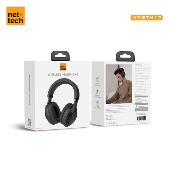 Nettech NT-BTH17 Siyah Kablosuz Bluetooth 5.3 Kulak Üstü Kulaklık - 47 Saat Müzik Keyfi, Konforlu Tasarım