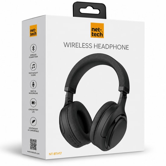 Nettech NT-BTH17 Siyah Kablosuz Bluetooth 5.3 Kulak Üstü Kulaklık - 47 Saat Müzik Keyfi, Konforlu Tasarım