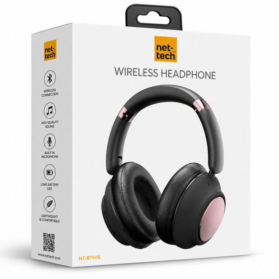 Nettech NT-BTH18 Siyah Kulak Üstü Kulaklık (NT-106759) - Bluetooth, Mikrofonlu, 900mAh Pil, Katlanabilir, 95 dB Ses