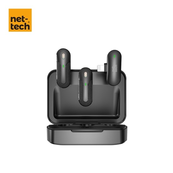 Nettech NT-0T09 Lightning Duo Wireless Mini Kablosuz Yaka Mikrofonu (NT-107448) - 8 Saat Kullanım, Siyah, Tak Çalıştır