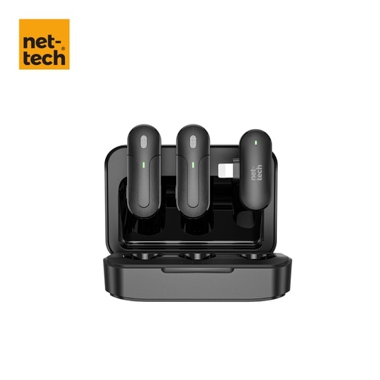 Nettech NT-0T09 Lightning Duo Wireless Mini Kablosuz Yaka Mikrofonu (NT-107448) - 8 Saat Kullanım, Siyah, Tak Çalıştır