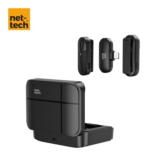 Nettech NT-0T09 Lightning Duo Wireless Mini Kablosuz Yaka Mikrofonu (NT-107448) - 8 Saat Kullanım, Siyah, Tak Çalıştır