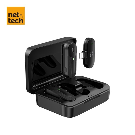 Nettech NT-0T09 Lightning Duo Wireless Mini Kablosuz Yaka Mikrofonu (NT-107448) - 8 Saat Kullanım, Siyah, Tak Çalıştır