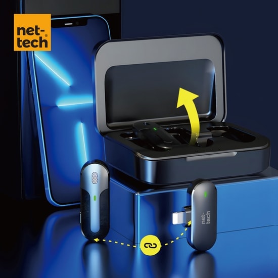 Nettech NT-0T09 Lightning Duo Wireless Mini Kablosuz Yaka Mikrofonu (NT-107448) - 8 Saat Kullanım, Siyah, Tak Çalıştır