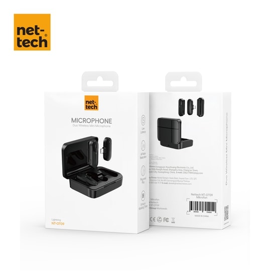 Nettech NT-0T09 Lightning Duo Wireless Mini Kablosuz Yaka Mikrofonu (NT-107448) - 8 Saat Kullanım, Siyah, Tak Çalıştır