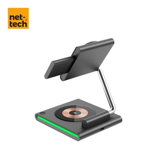 Nettech NT-WCH04 Gri 3in1 15W Kablosuz Şarj İstasyonu - Telefon, Airpods ve Apple Watch Uyumlu - İthalatçı Garantili